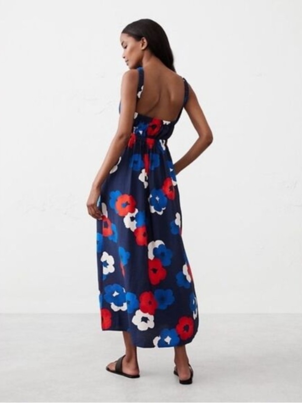 Banana Republic Navy Floral Halter Maxi Dress with Red, Blue & White Flowers M - Picture 3 of 10